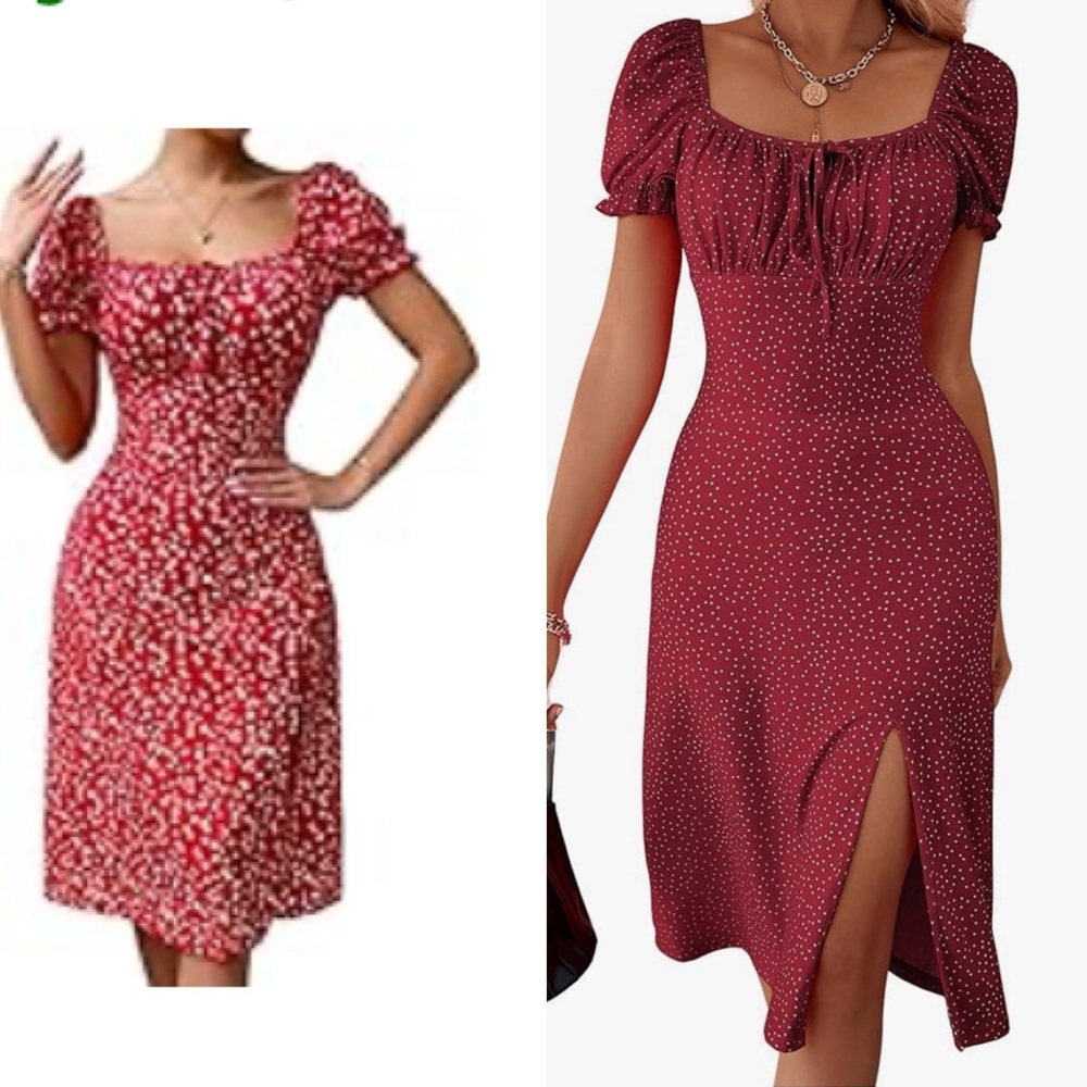Red ditsy floral puff sleeve midi sundress